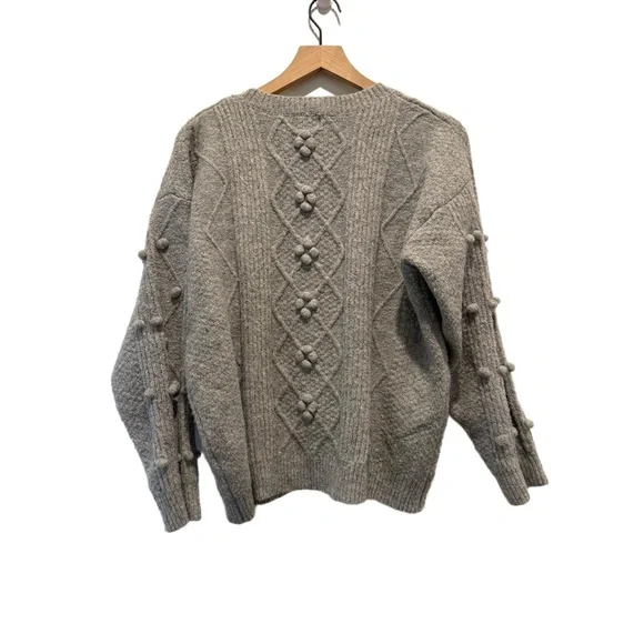POL Womens Size S Heather Grey Cable Knit Pom Pom Ribbed Sweater EUC - Picture 3 of 6